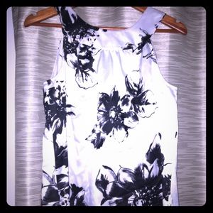 White and black floral silky blouse